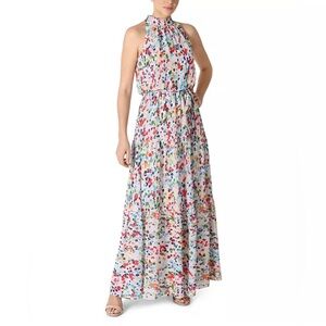 Julia Jordan Women Size 12 Multi-Color Spotted Halter Tiered Belted Maxi Dress